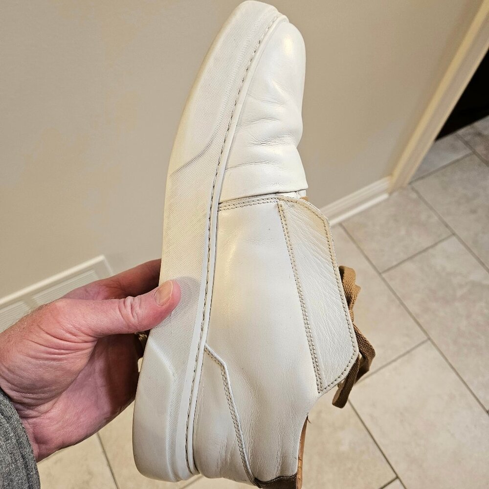 Bruno Magli Men's Phoster Mid-Top Casual Leather Sneakers, White/Khaki, Sz 13 - Picture 12 of 16